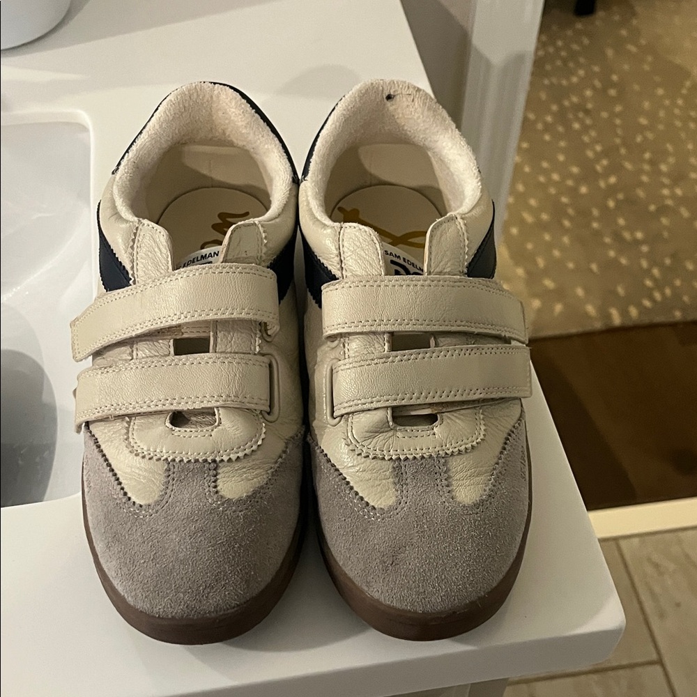Sam Edelman Beige and Gray Velcro Sneakers